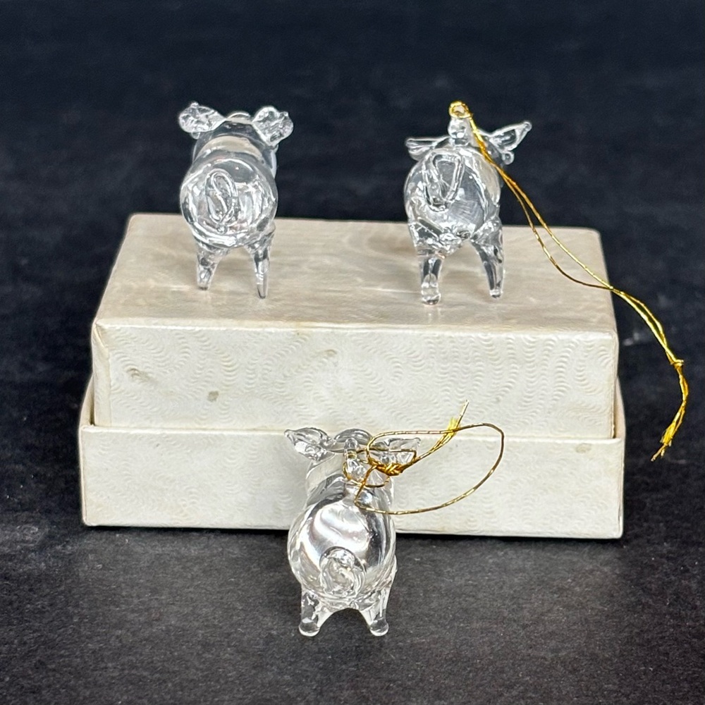 3 Hand-Blown Miniature Glass Pig Ornament/ Clear Figurine .75” X 1.25” - Picture 3 of 7